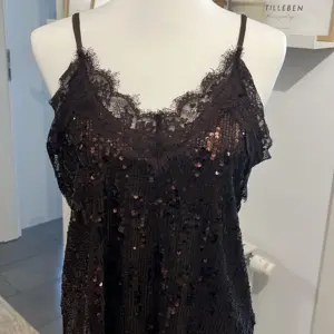 Pailletten Träger Top Braun