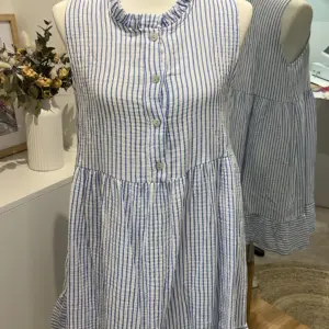 Musselin Kleid gestreift Weiß/Hellblau