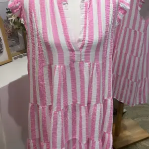 Musselin Tunika Kleid Rosa/Weiß